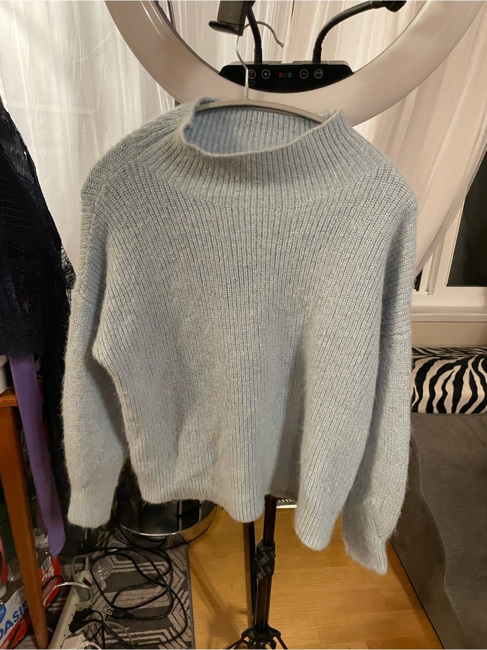 Ever New Oversized Soft Ribbed Sky Blue Mock Neck Sweater